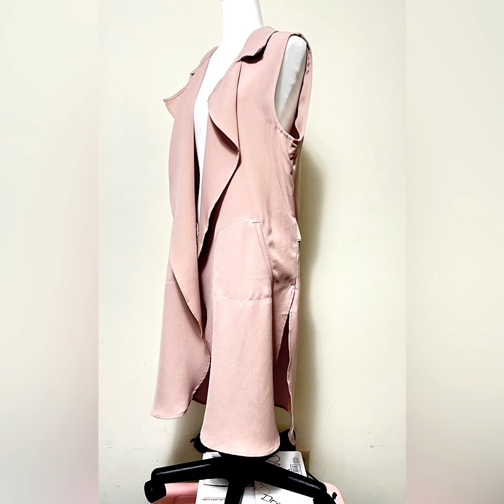 Stoosh Pale Pink 41” Length Sleeveless Back Belt Open Wrap Cloak Vest Jacket M/L - Picture 5 of 14